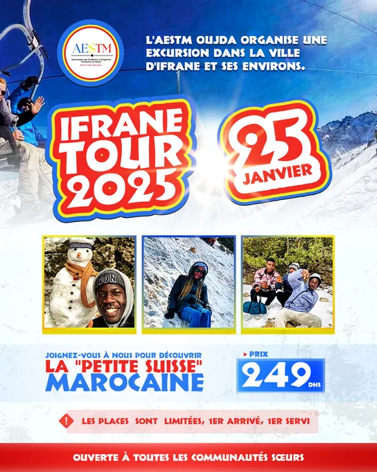 AESTM · Ifrane Tour — l'affiche de l'excursion du 25 janvier